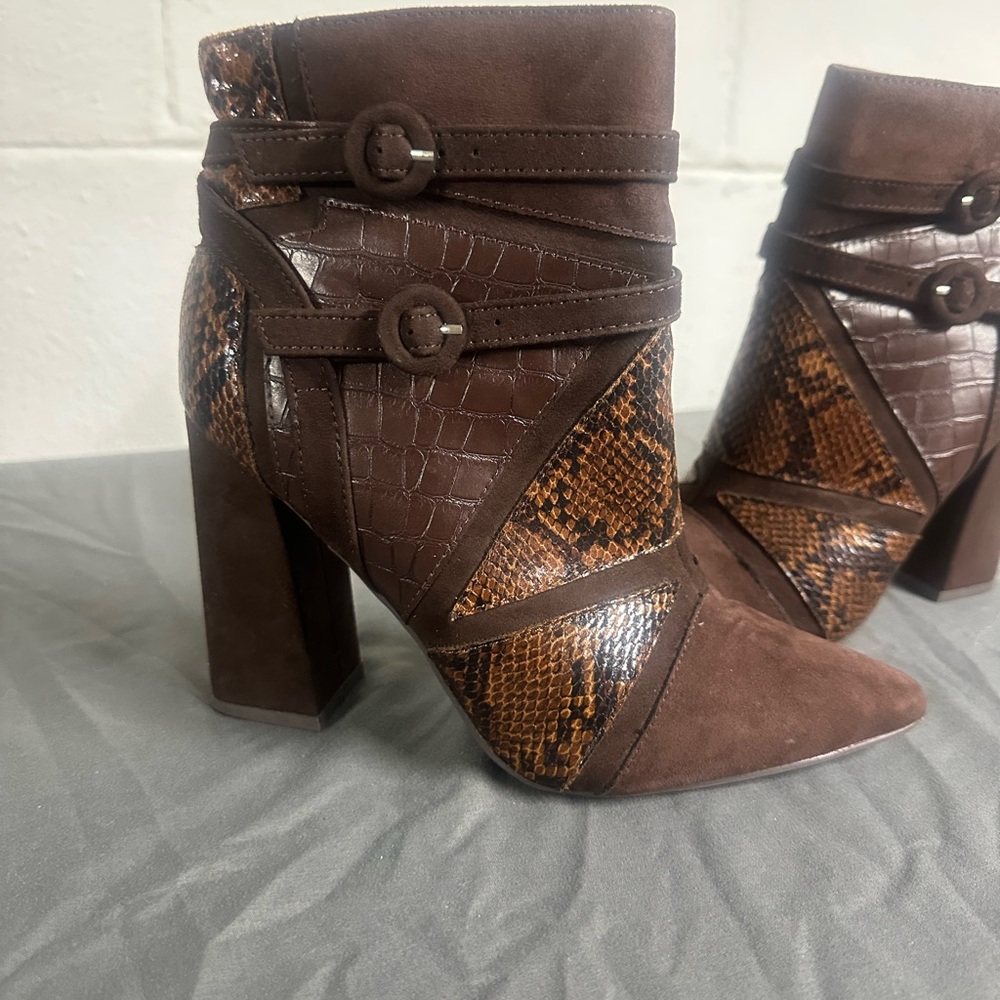 Suede Snakeskin Ankle Boots by JustFab Adler!